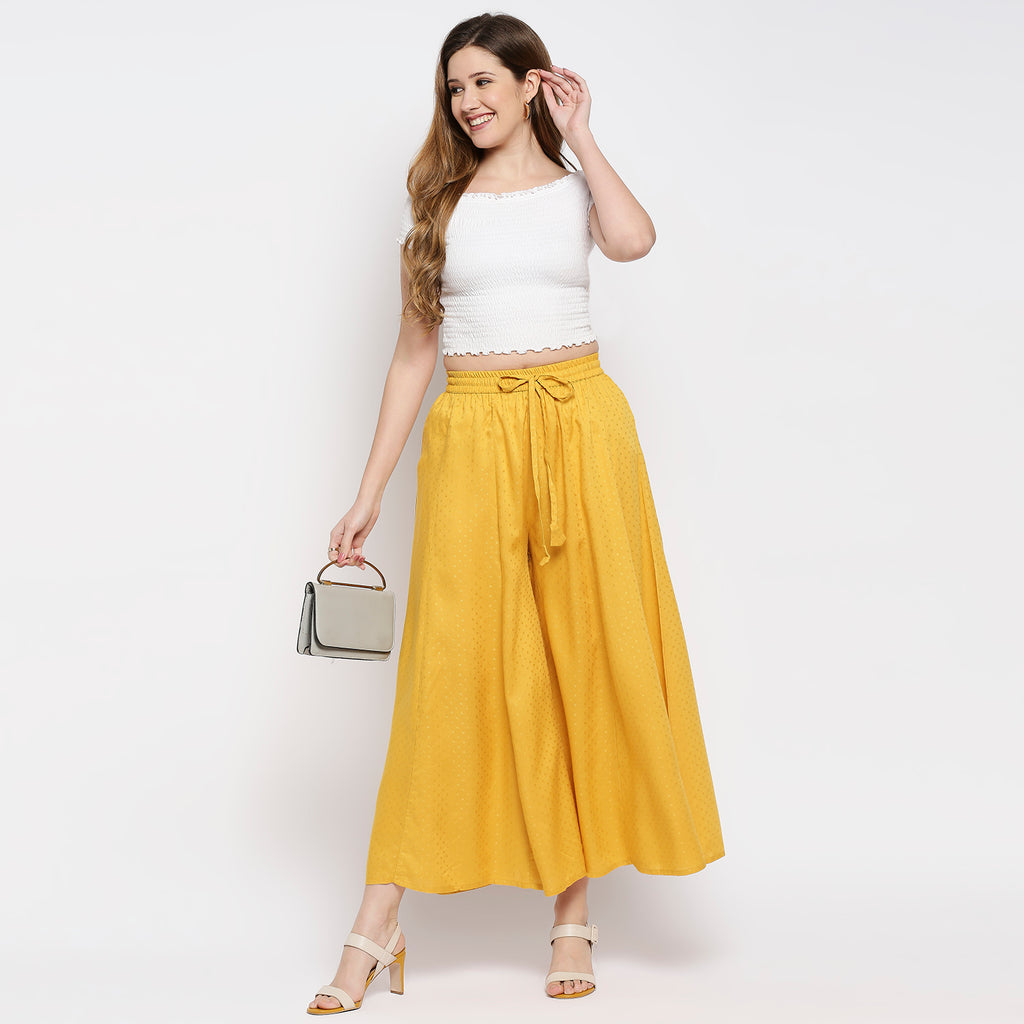 Women's Mustard Viscose Stripes Palazzo