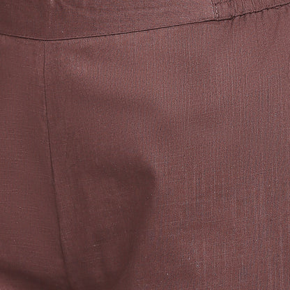 Women's Brown Cotton Self Print Pant