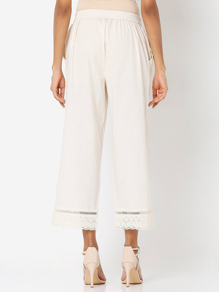 Women's Cream Cotton Solid Palazzo