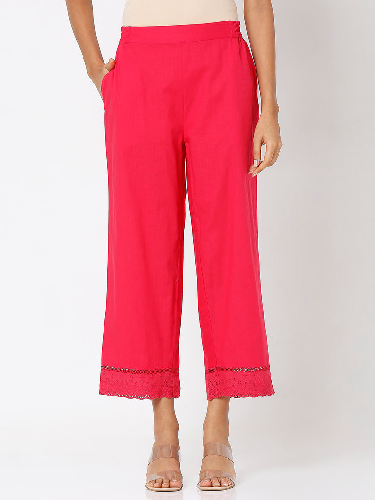 Women's Fuchsia Cotton Solid Palazzo