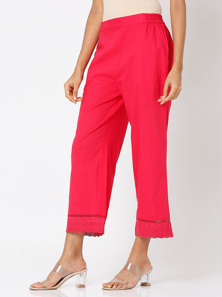 Women's Fuchsia Cotton Solid Palazzo