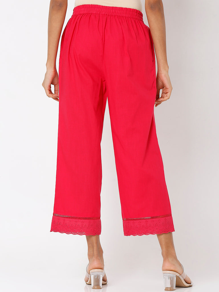 Women's Fuchsia Cotton Solid Palazzo