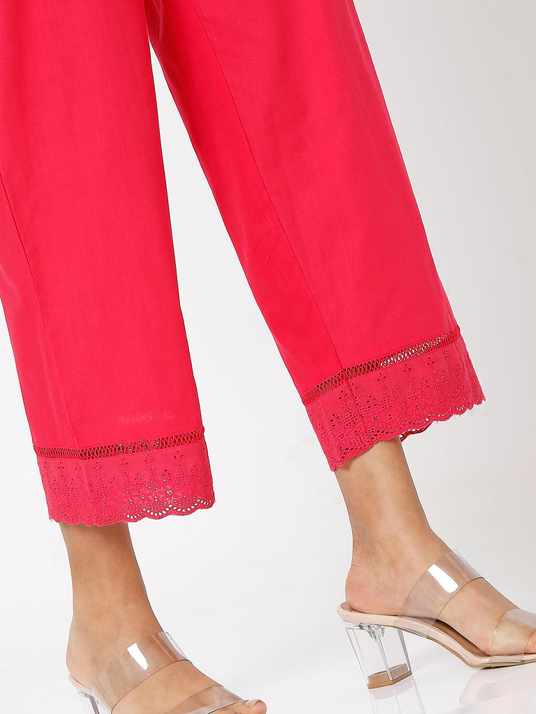 Women's Fuchsia Cotton Solid Palazzo