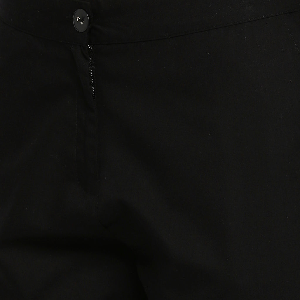 Women's Black Cotton Self Print Pant