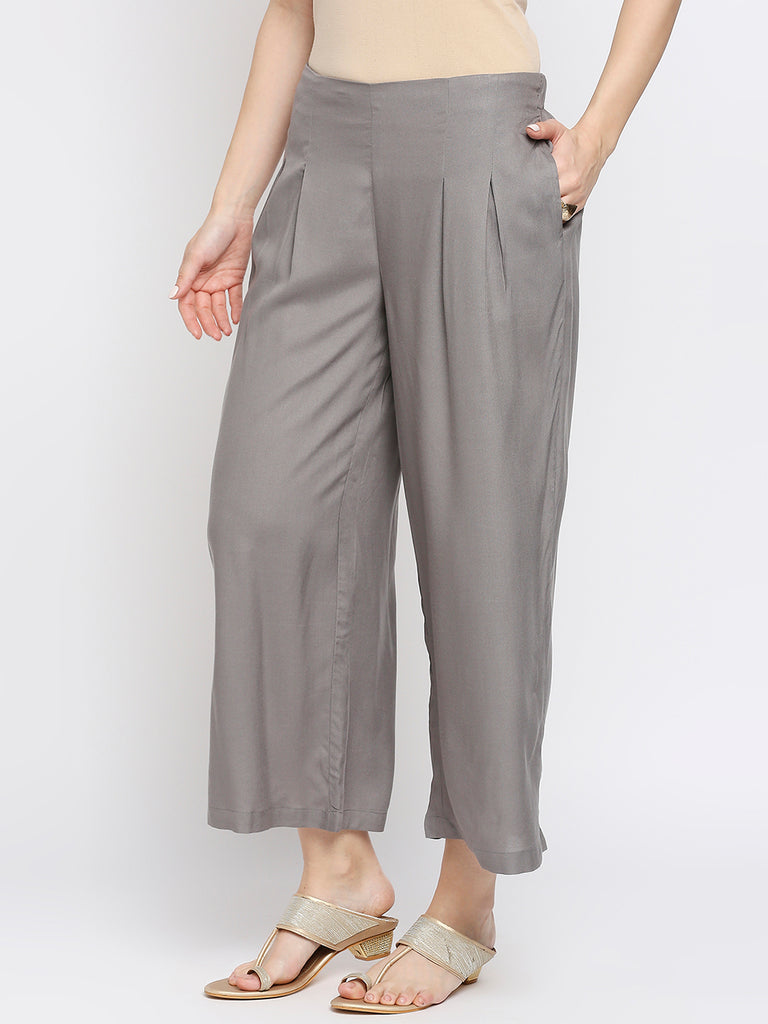 Women's Grey 100% Viscose Solid Palazzo