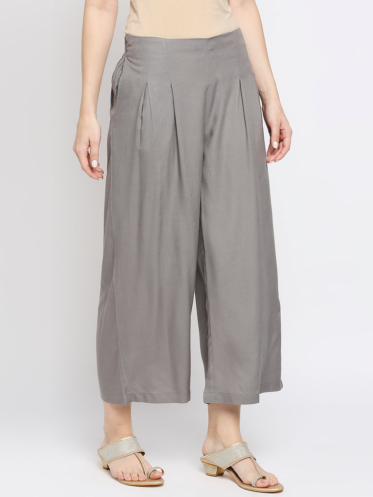 Women's Grey 100% Viscose Solid Palazzo