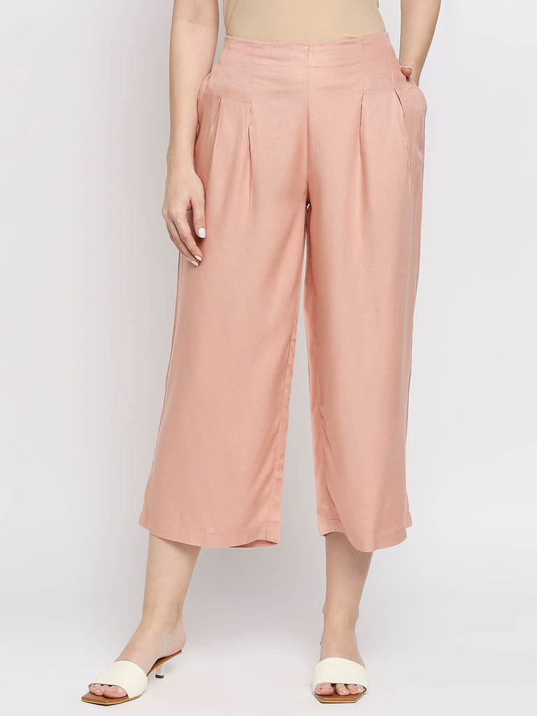 Women's Pink 100% Viscose Solid Palazzo