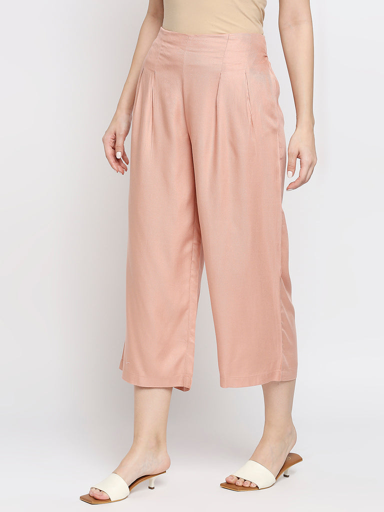 Women's Pink 100% Viscose Solid Palazzo