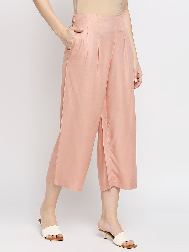Women's Pink 100% Viscose Solid Palazzo