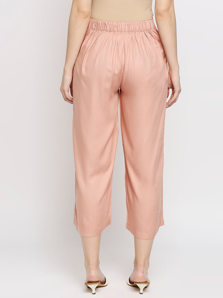 Women's Pink 100% Viscose Solid Palazzo