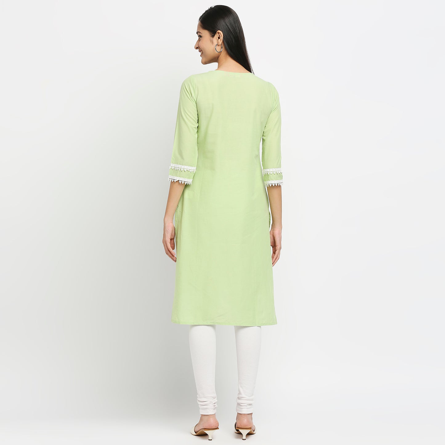 Women's Green Cotton Swiss Dot Printed Kurta