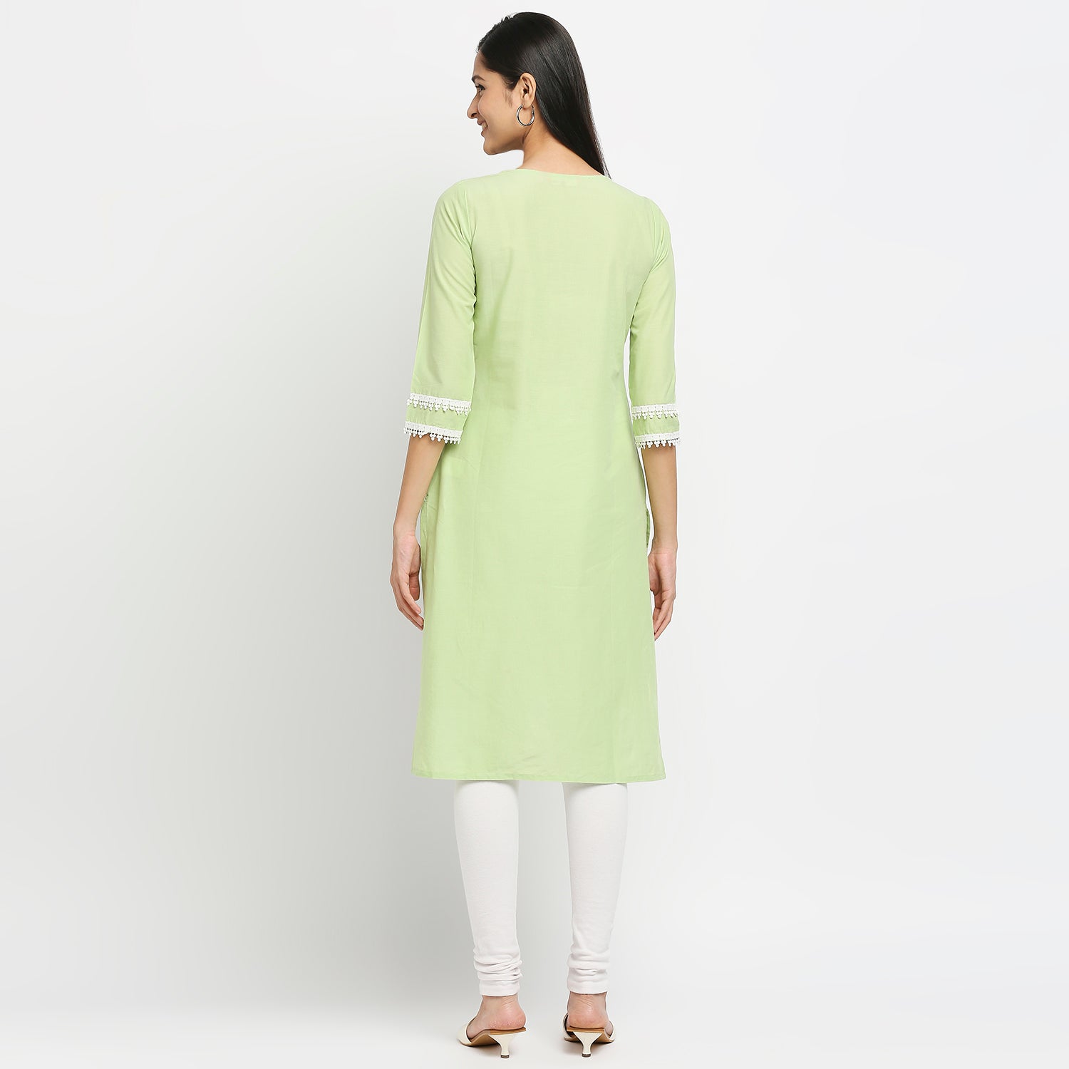 Women's Green Cotton Swiss Dot Printed Kurta