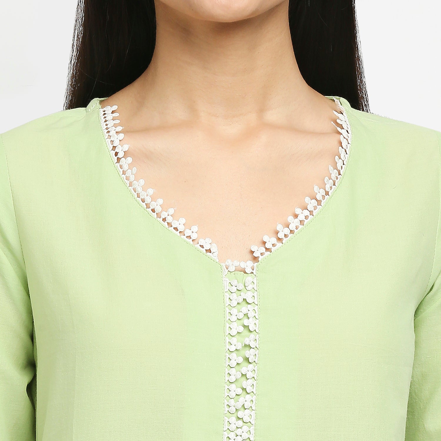 Women's Green Cotton Swiss Dot Printed Kurta