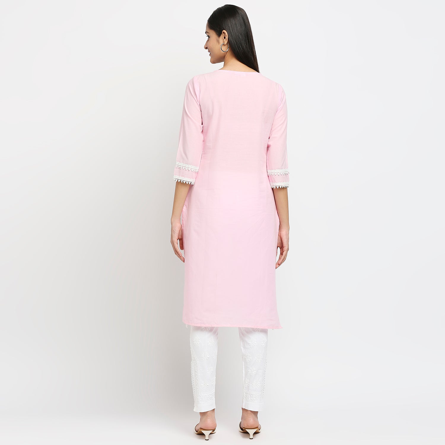 Women's Pink Cotton Swiss Dot Printed Kurta