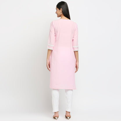 Women's Pink Cotton Swiss Dot Printed Kurta