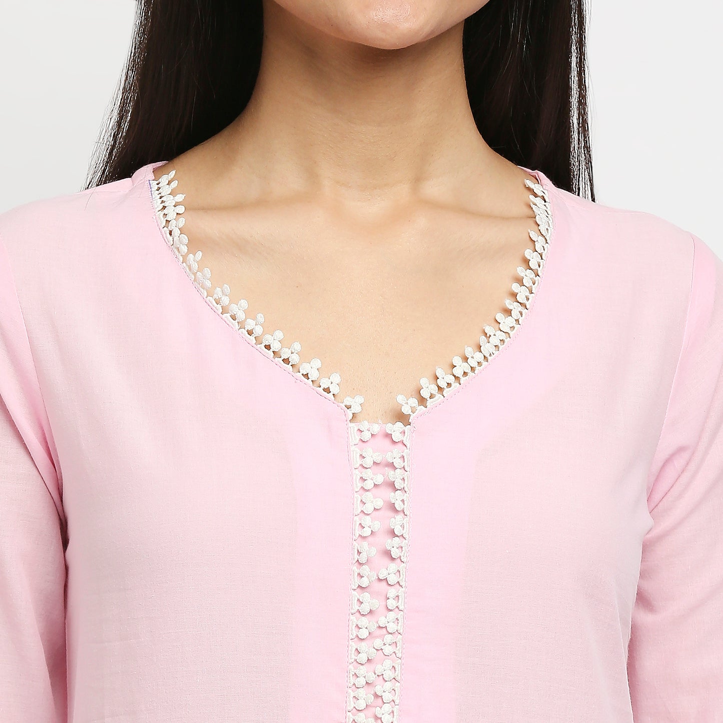 Women's Pink Cotton Swiss Dot Printed Kurta