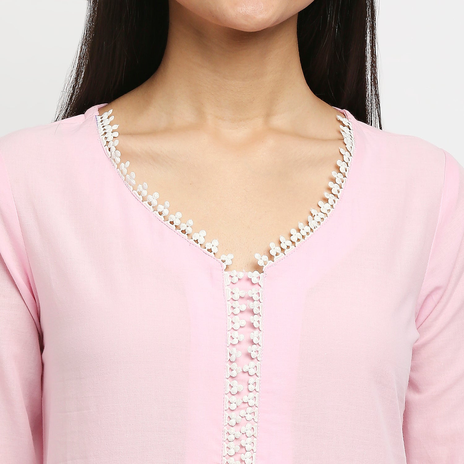 Women's Pink Cotton Swiss Dot Printed Kurta