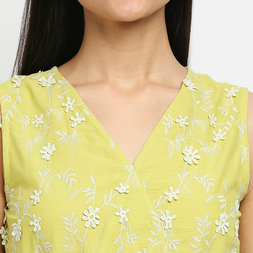 Women's Lime Green 60'S Cambric Solid Kurta