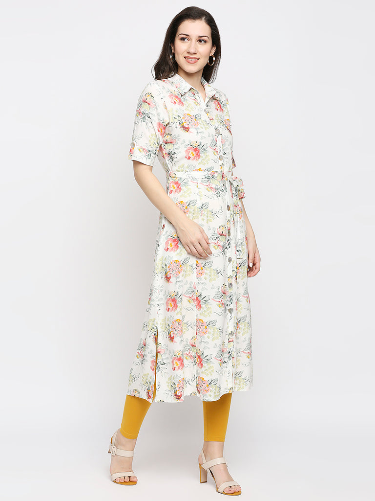Women's Off White Rayon Printed Fusion Topwear