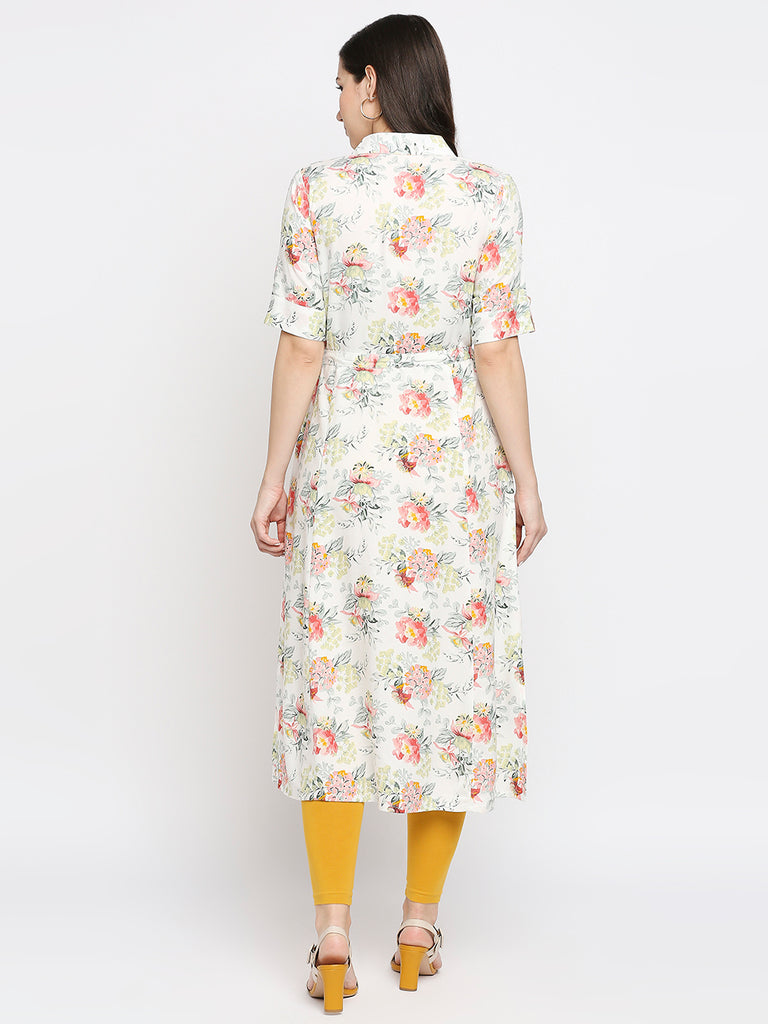 Women's Off White Rayon Printed Fusion Topwear