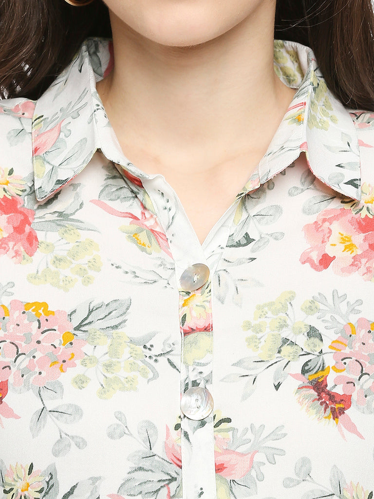 Women's Off White Rayon Printed Fusion Topwear