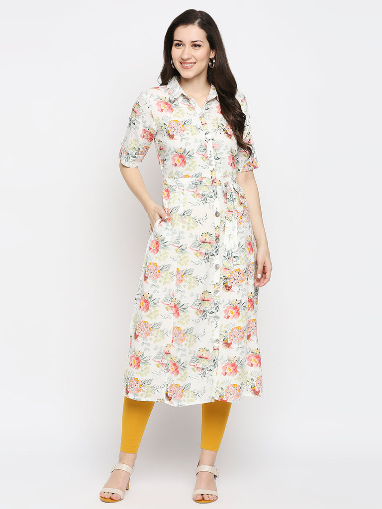 Women's Off White Rayon Printed Fusion Topwear