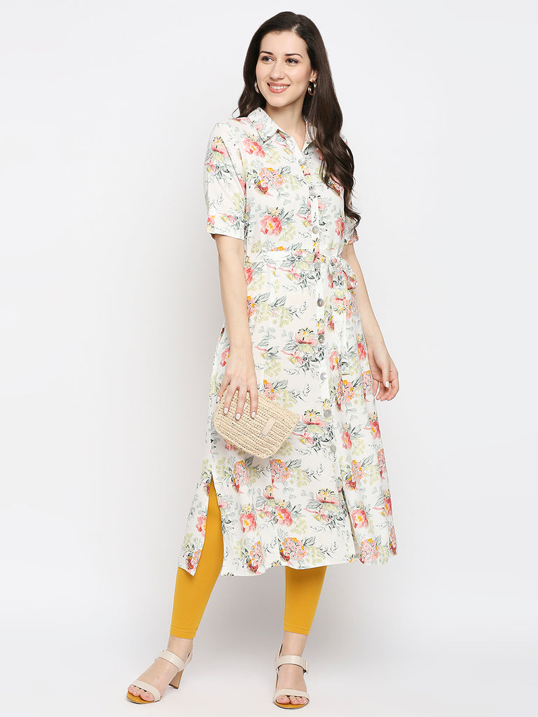 Women's Off White Rayon Printed Fusion Topwear