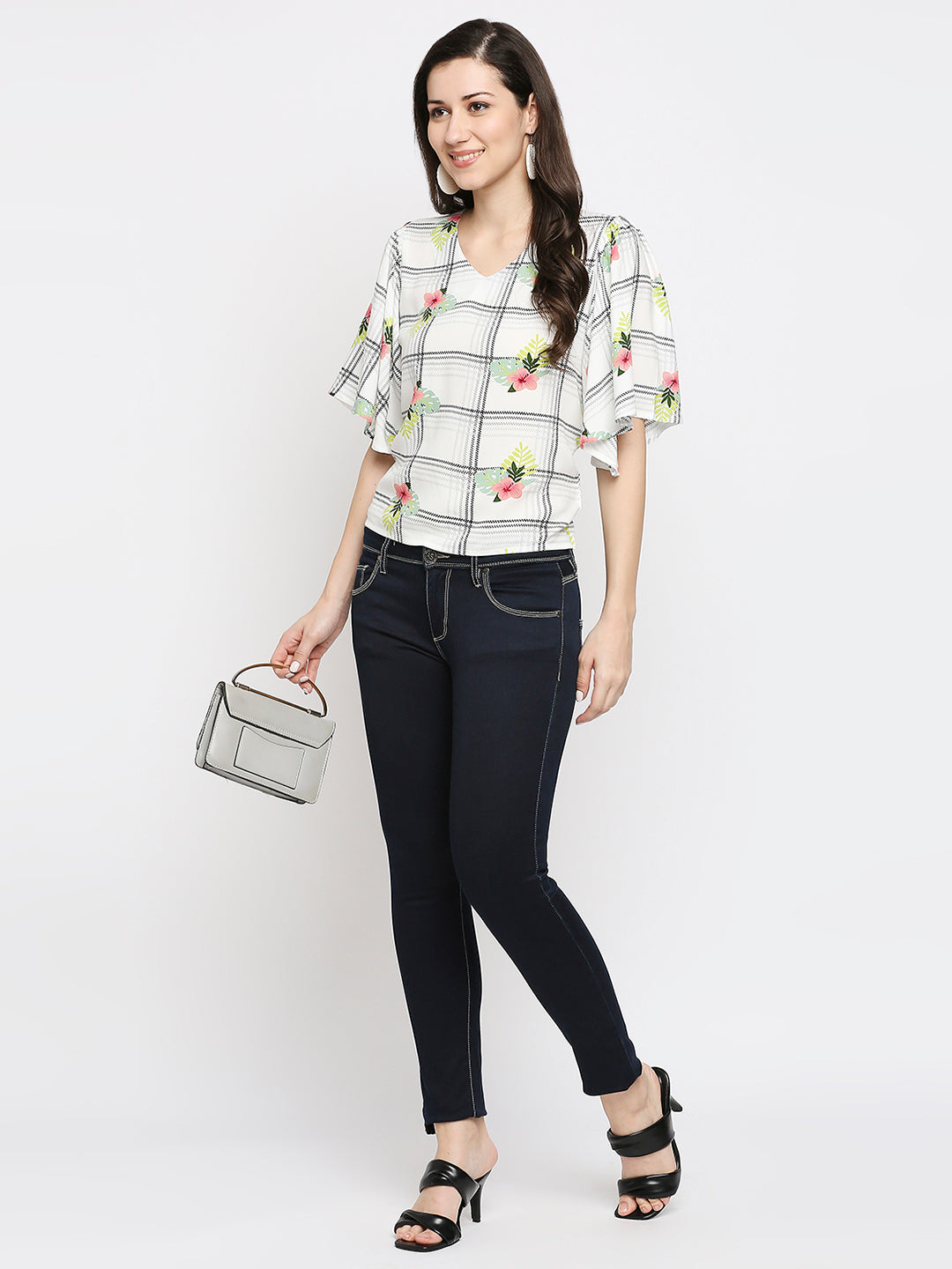 Women's Off White Rayon Slub Printed Fusion Topwear