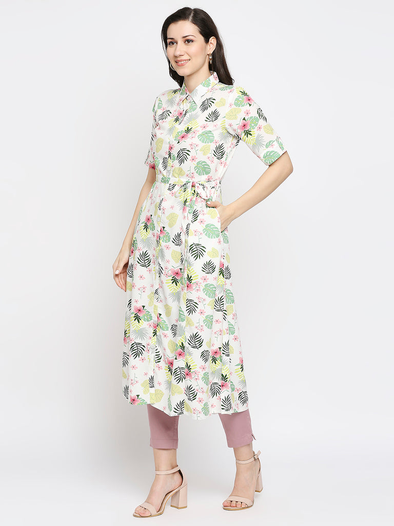 Women's Off White Rayon Printed Fusion Topwear