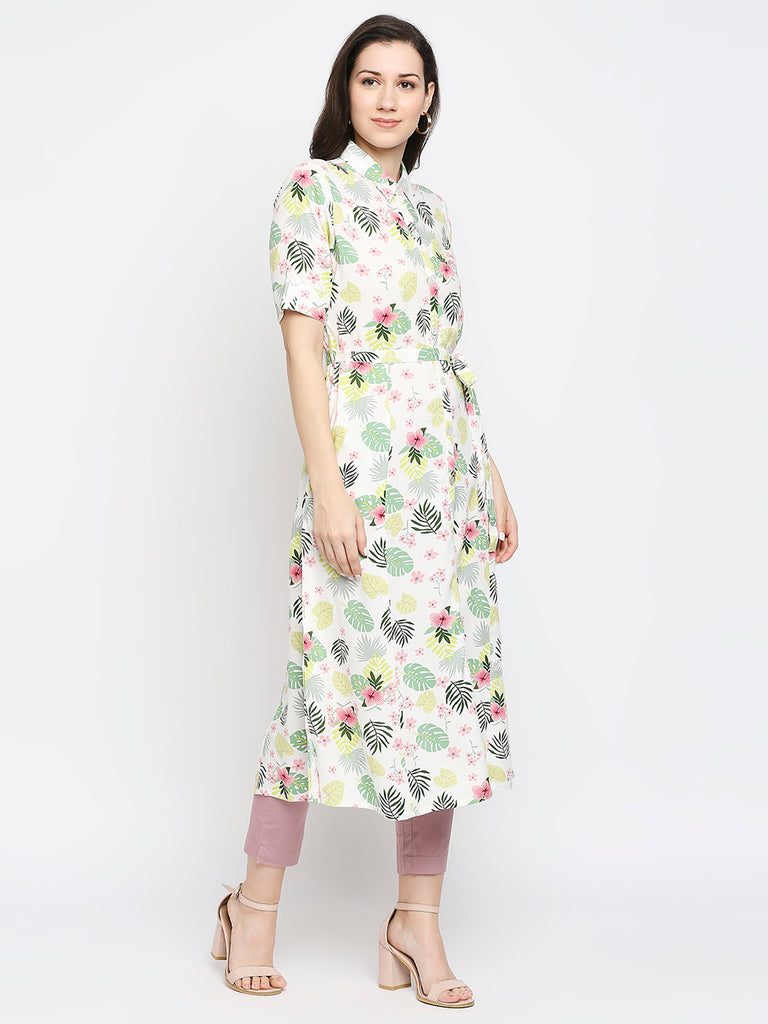 Women's Off White Rayon Printed Fusion Topwear