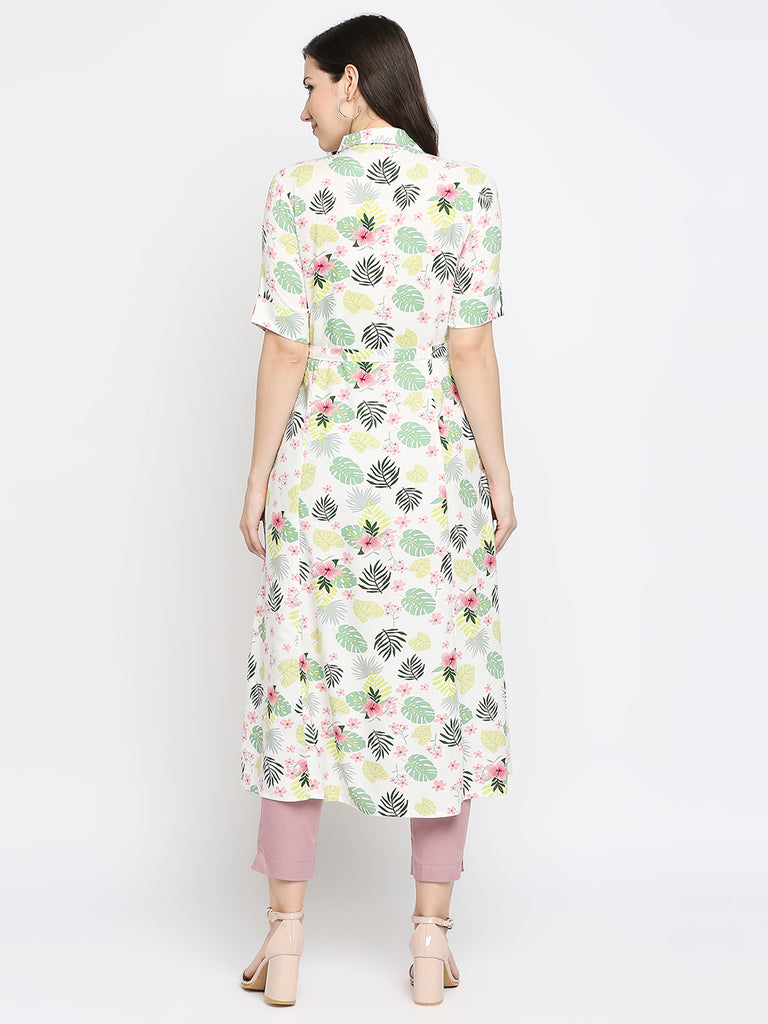 Women's Off White Rayon Printed Fusion Topwear