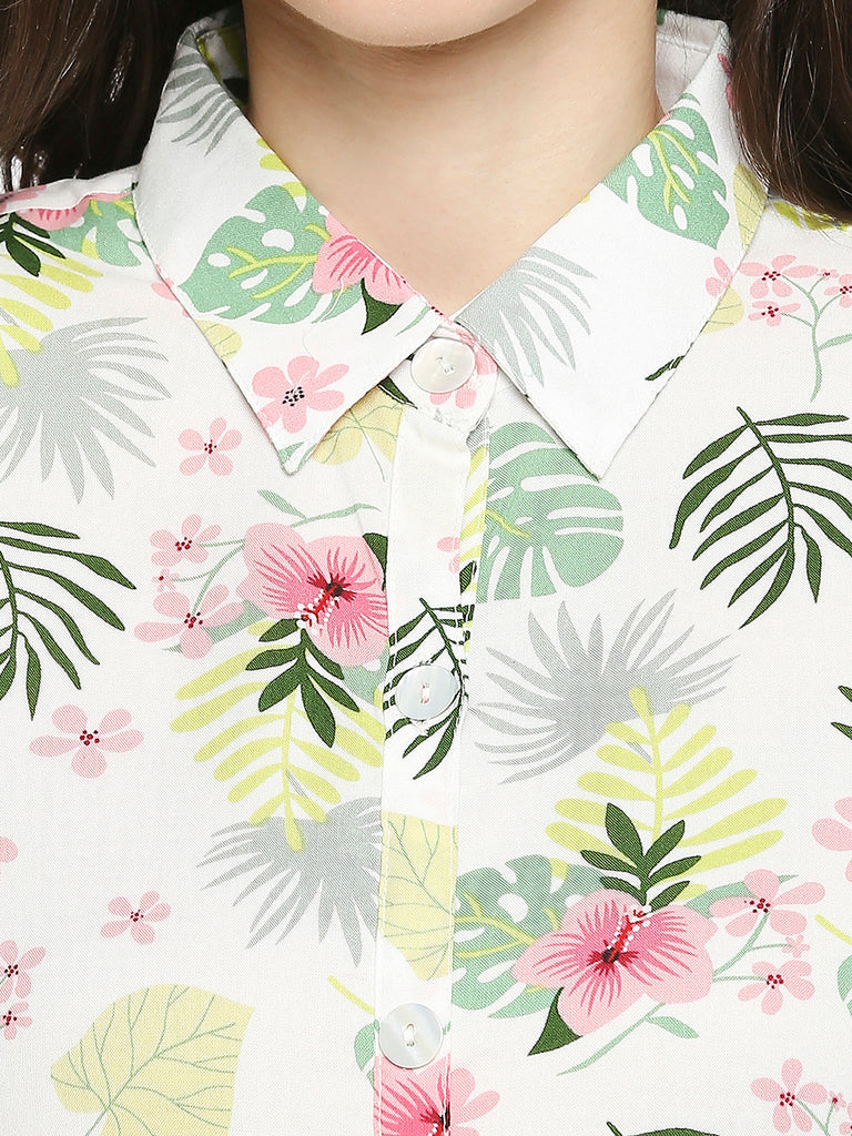 Women's Off White Rayon Printed Fusion Topwear
