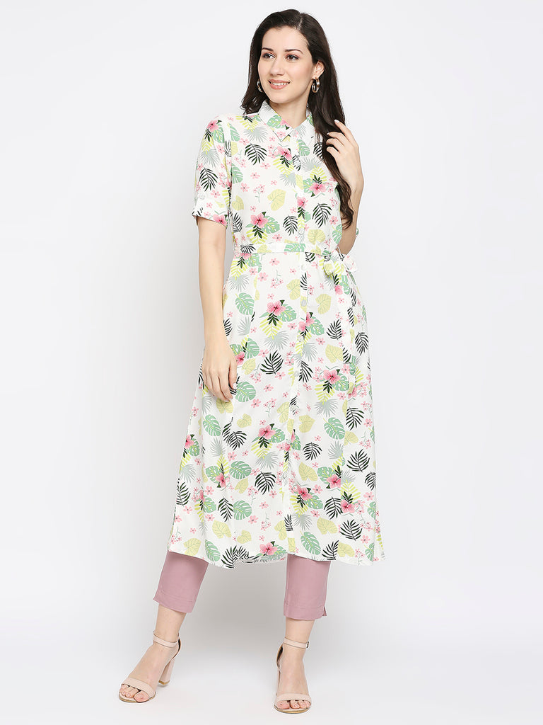 Women's Off White Rayon Printed Fusion Topwear