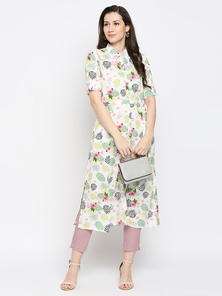 Women's Off White Rayon Printed Fusion Topwear