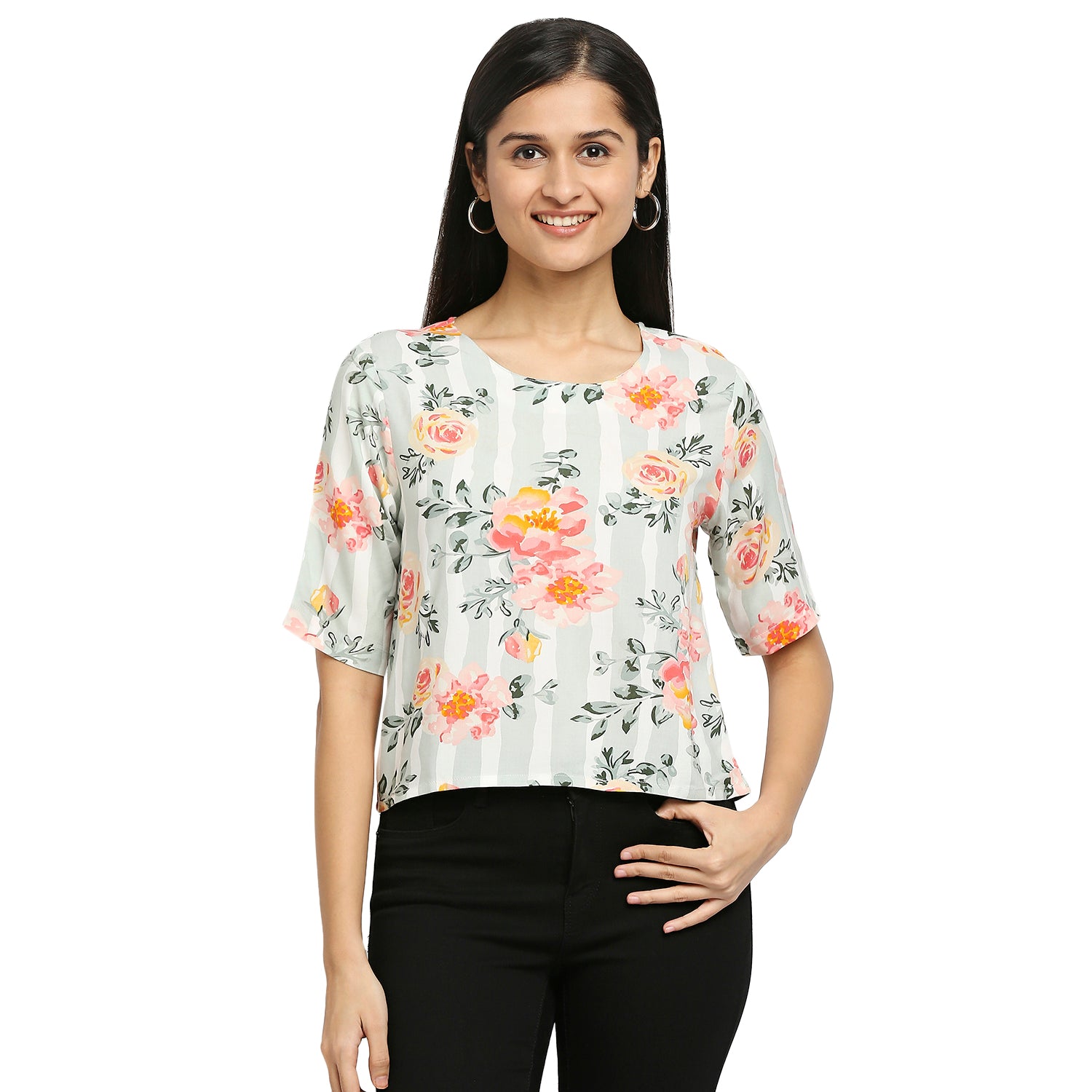 Women's Coral Rayon Printed Kurta