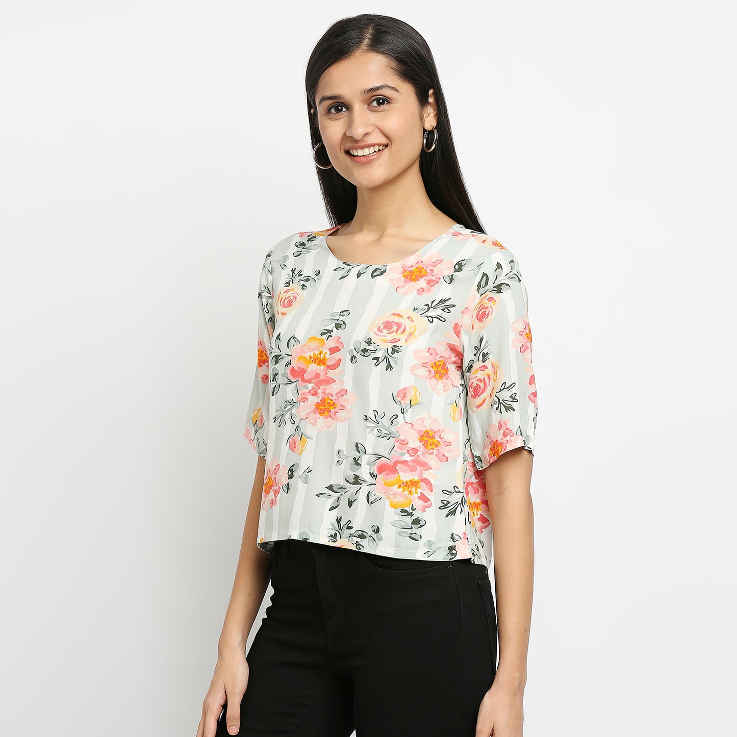 Women's Coral Rayon Printed Kurta