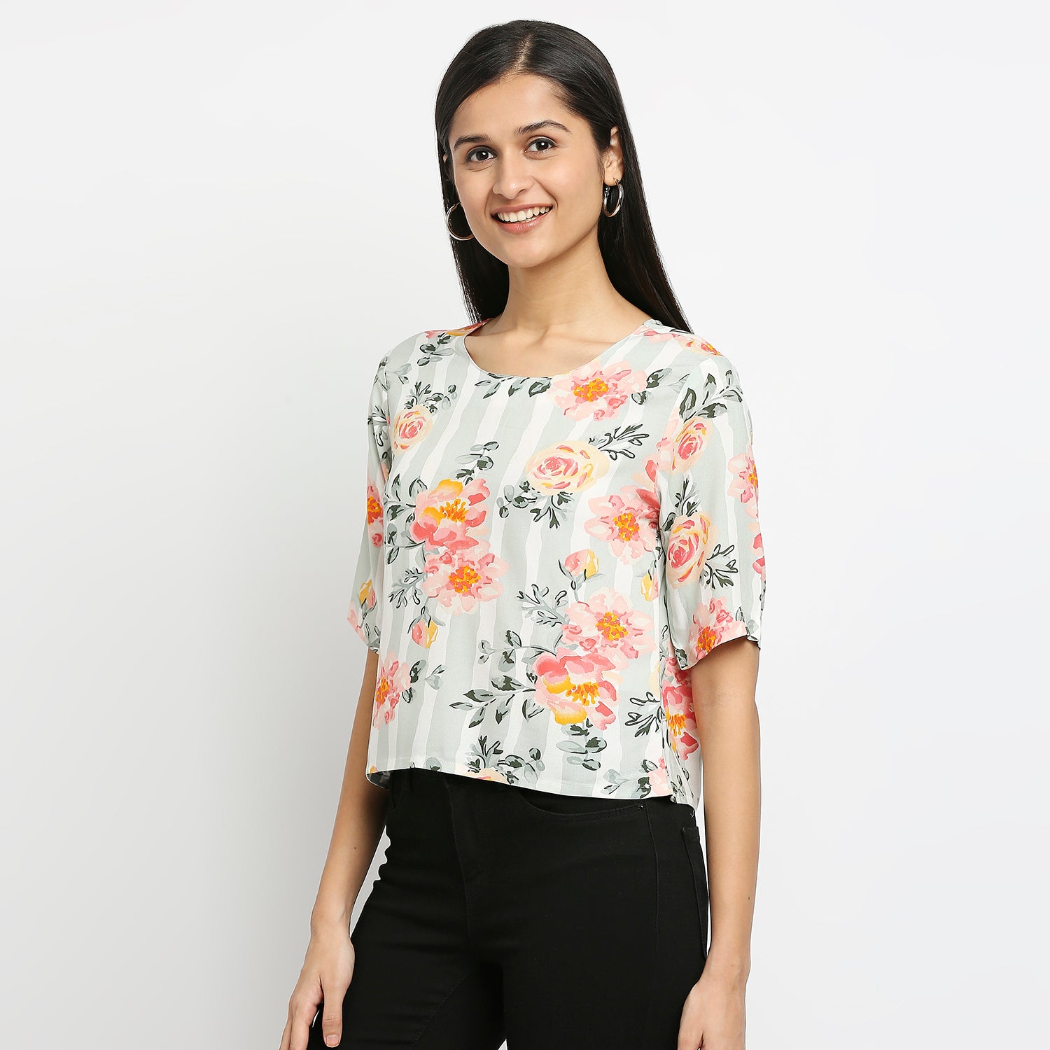 Women's Coral Rayon Printed Kurta