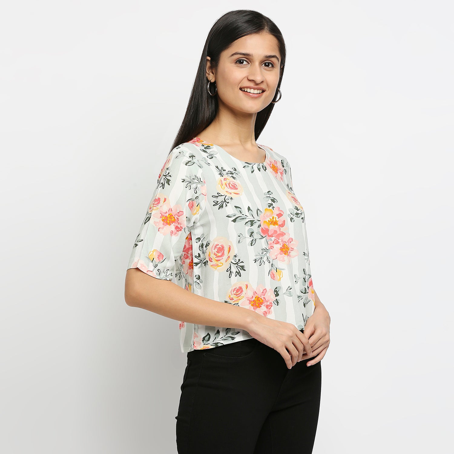Women's Coral Rayon Printed Kurta