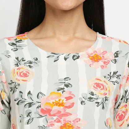 Women's Coral Rayon Printed Kurta