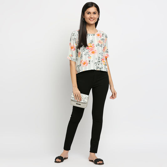 Women's Coral Rayon Printed Kurta