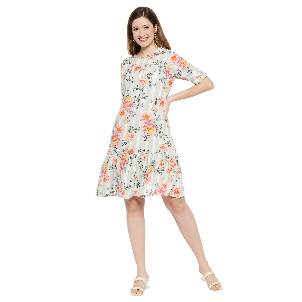 Women Coral Rayon Printed Dress