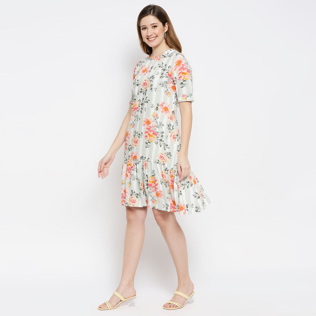 Women Coral Rayon Printed Dress