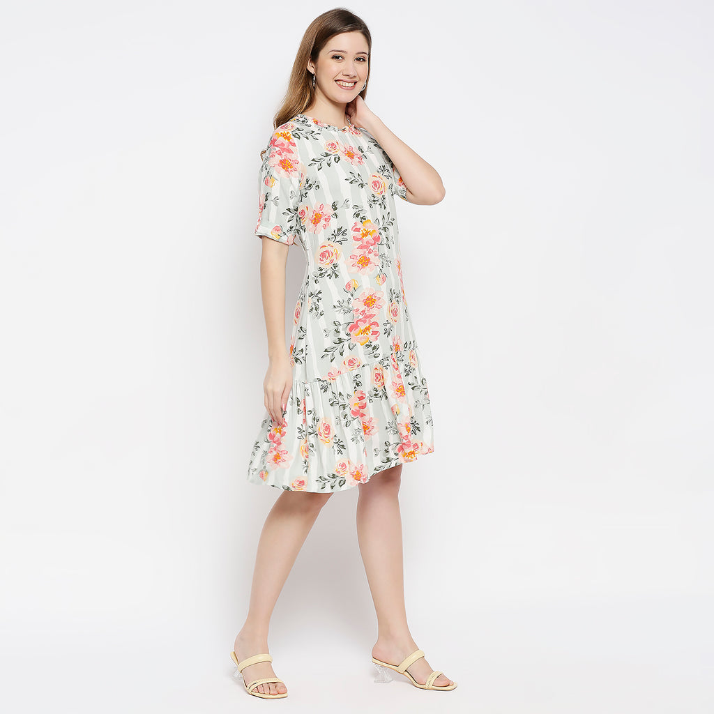 Women Coral Rayon Printed Dress