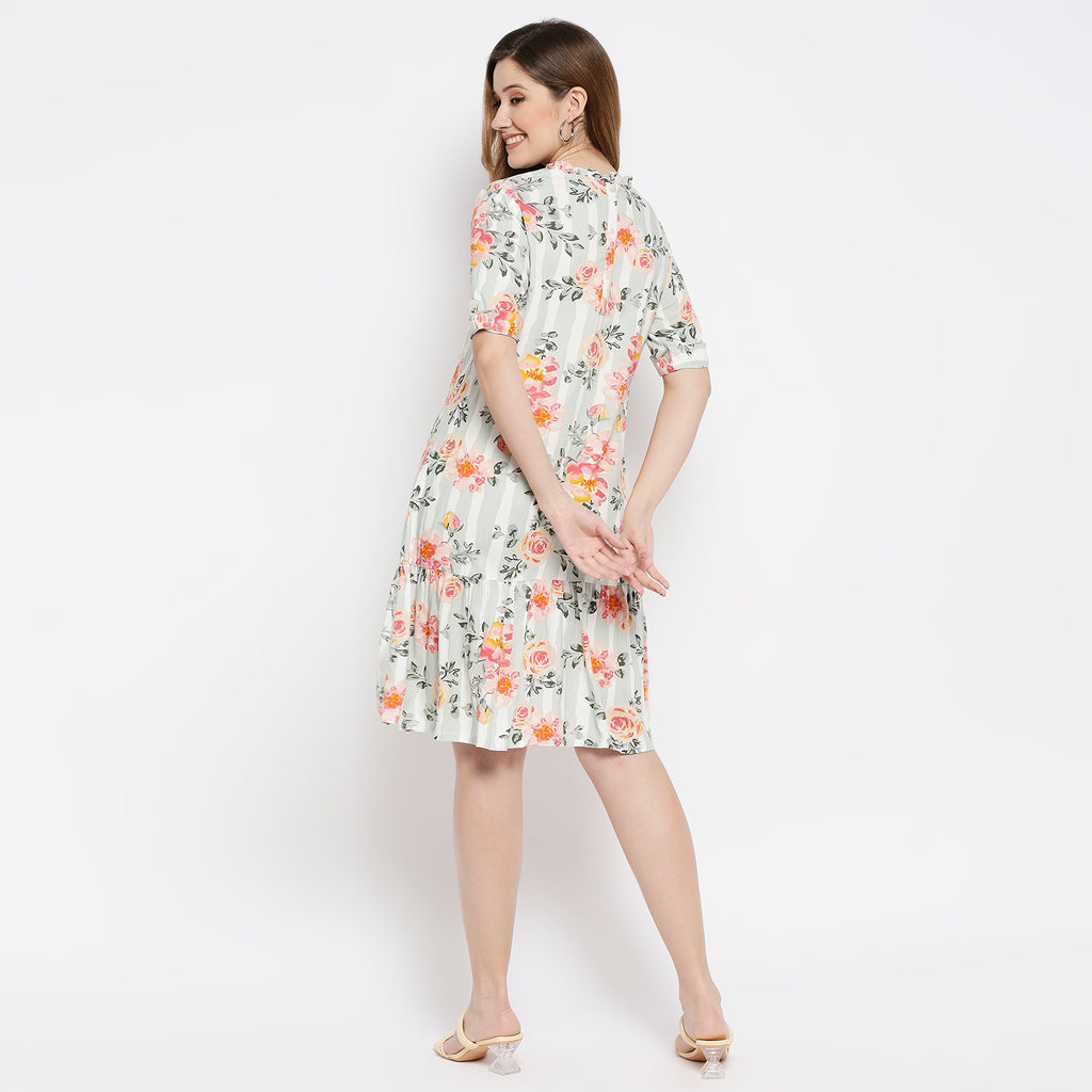 Women Coral Rayon Printed Dress