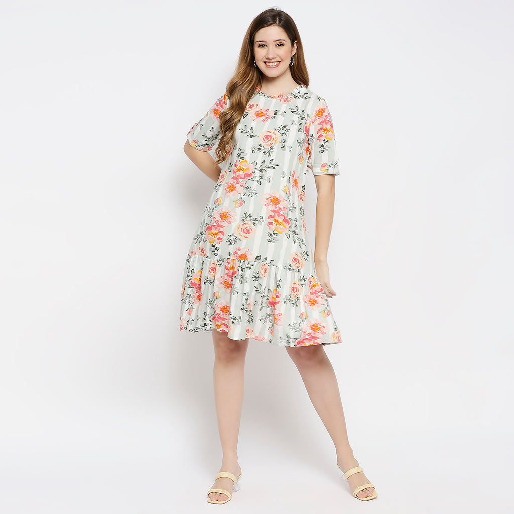 Women Coral Rayon Printed Dress