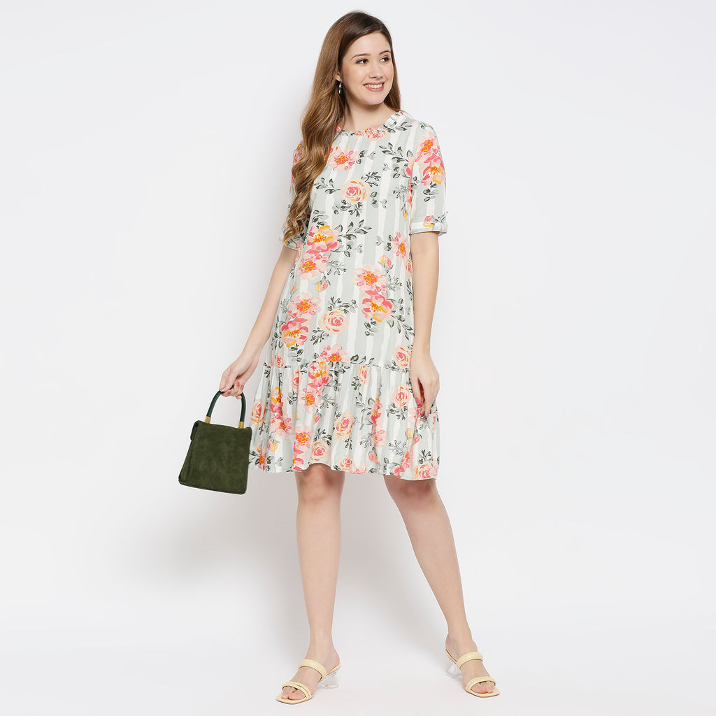 Women Coral Rayon Printed Dress