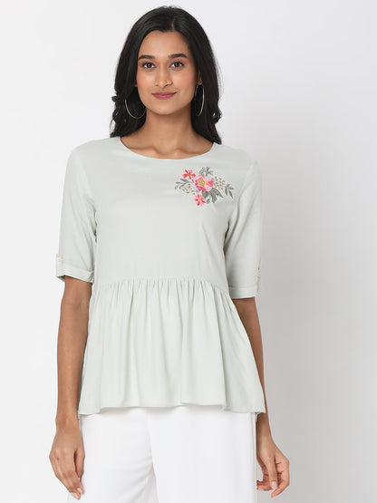 Women's Mint Rayon Embroidered Top