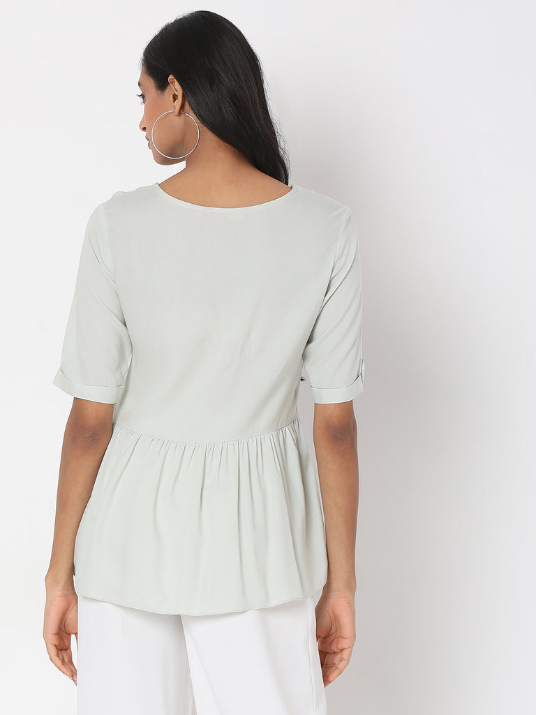 Women's Mint Rayon Embroidered Top