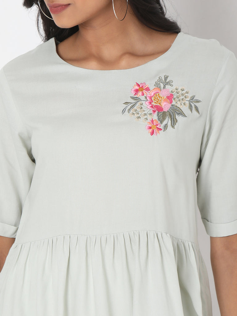 Women's Mint Rayon Embroidered Top