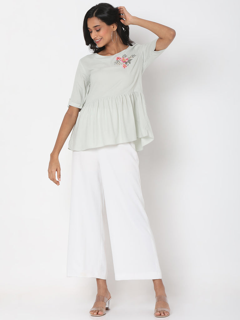 Women's Mint Rayon Embroidered Top